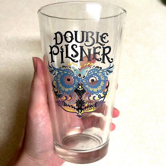 Odell Brewery Co Pint Glass Owl Double Pilsner Craft Beer Blue Purple Black RARE - Picture 1 of 8